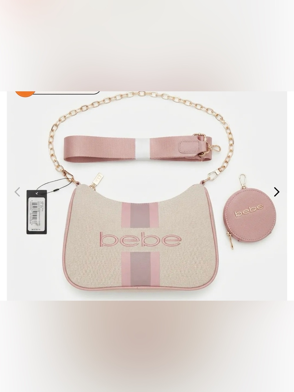 bebe Paisley Canvas Crossbody Tote with Gold Chain and Coin Clip on